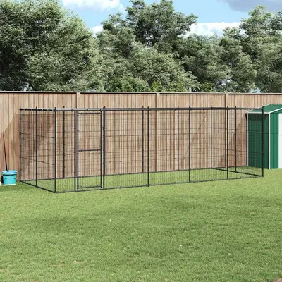 vidaXL Padoc pentru câini de exterior cu acoperiș, 12,1 m², oțel