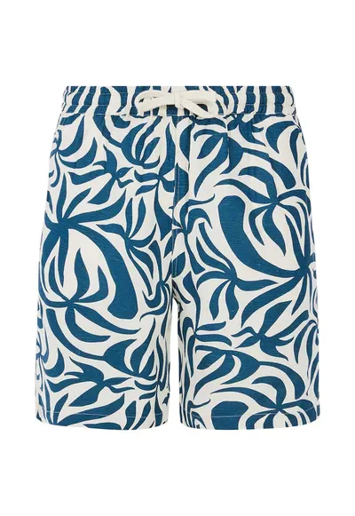 Pantaloni scurti Bohdi - viscoza/in - talie elastica - alb/albastru
