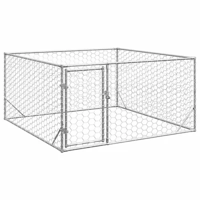 Gossi canisa de exterior pentru caini cu usa 2x2x1 m otel galvanizat