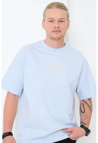 Tricou lejer cu imprimeu logo - Albastru pal