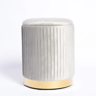 Taburet rotund gri cu baza aurie si spatiu de depozitare 45 cm