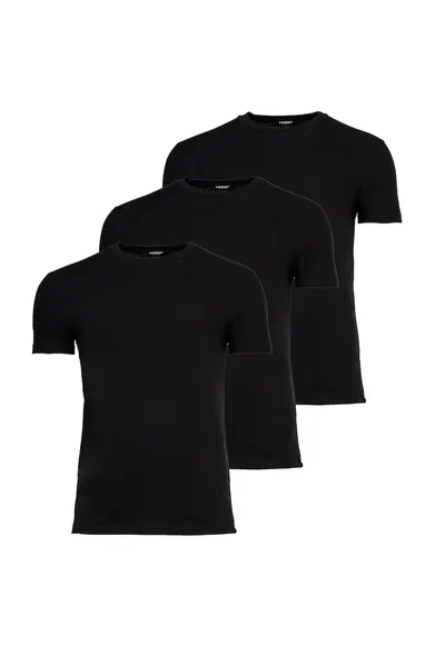 Set de tricouri din amestec de bumbac cu decolteu la baza gatului - 3 perechi - Negru