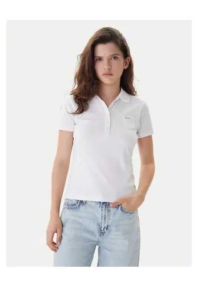 Tricou polo dama alb - bumbac