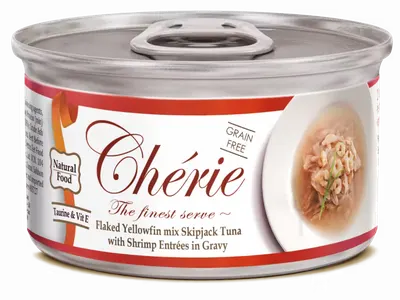 Cherie Adult Cat Grain Free Mix Fulgi de Ton cu Creveti in Sos, 80 g