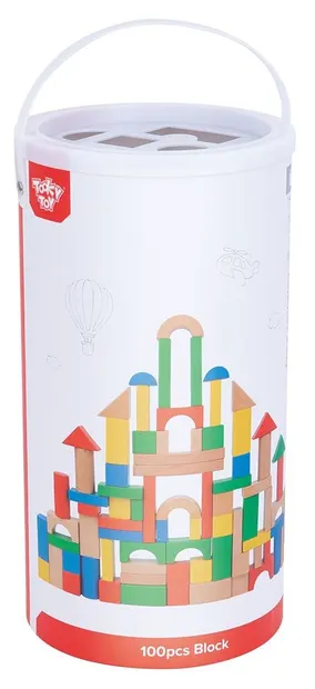 Tooky toys Set de construcții din lemn - într-o găleată, 100 de piese