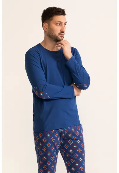 Pijama lunga cu imprimeu grafic Emanuel - Bleumarin