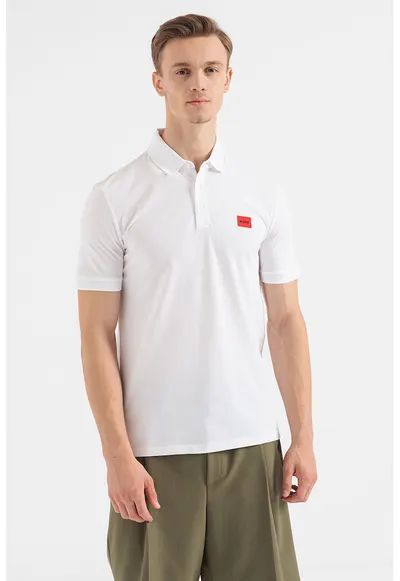 Tricou polo slim fit Dereso - Alb
