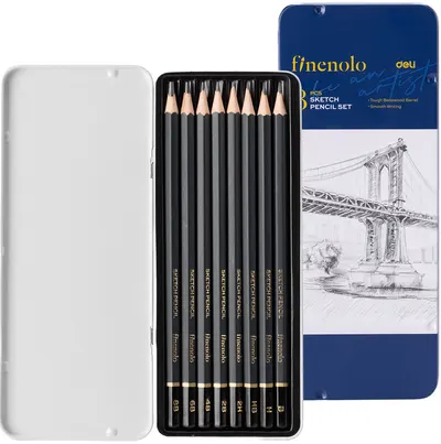 Set de creioane de grafit Deli Finenolo - EC26, 8 bucăți, cutie metalică