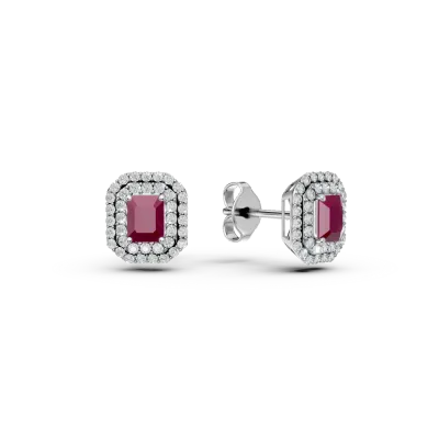 Cercei din aur alb cu rubine rectangulare de 1.2ct si diamante de 0.6ct