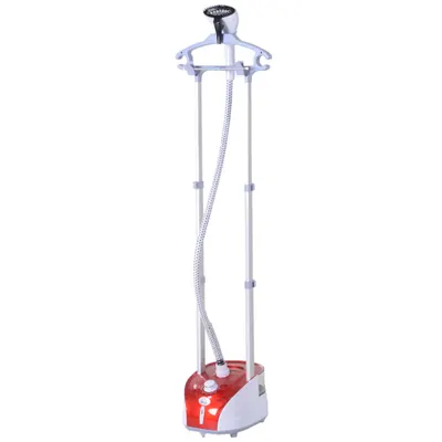 HOMCOM Defroisor de haine 1950 W, masă de călcat integrată, rezervor de apă 2 L, tijă telescopică, mănușă + umeraș inclus, roșu | Aosom Romania