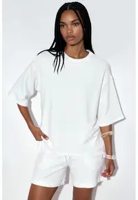 Tricou alb - bumbac-modal-elastan - maneci scurte - croiala lejera