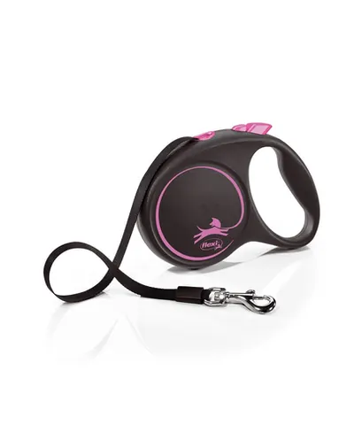 FLEXI Black Design lesa automata cu banda pentru caini, negru cu roz, marimea L, 5 m