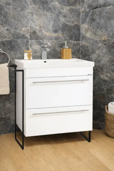 Set Baza front MDF si Lavoar seria 754, cadru metalic, sertare, montata, 65 cm, alb