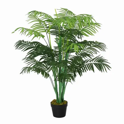 Outsunny Palmier artificial 125 cm, plantă artificială mare cu 18 frunze în ghiveci pentru living și balcon | Aosom Romania
