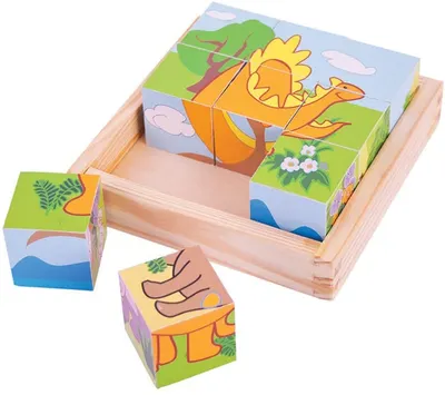 Cuburi din lemn Bigjigs - Dinosaur Cube Puzzle