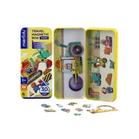Puzzle magnetic in cutie metalica, joc de potrivire si asociere - Camioane