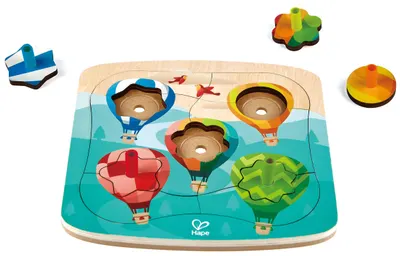 Puzzle-joc din lemn 2 in 1 Hape - Baloane