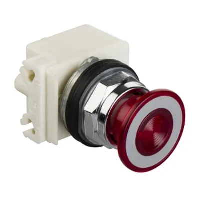 Buton Luminos Ø30 - Rosu - Cap Ciuperca Ø41Mm - 2 Pozitii - 24V C.A./C.C.
