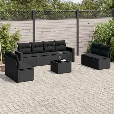 Gossi set mobilier de gradina cu perne, 9 piese, negru, poliratan