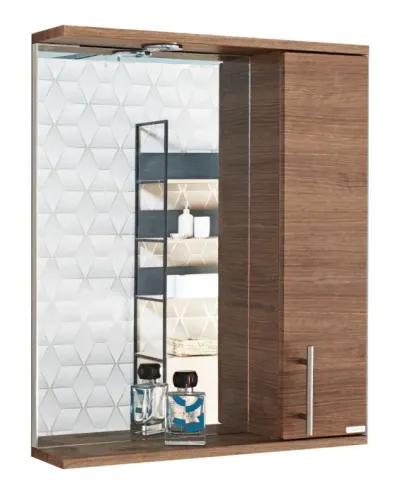 Dulap baie suspendat seria 020 cu oglinda, front MDF, montat, bambus, 60x71 cm