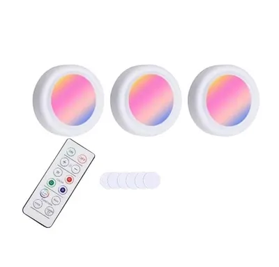 Set 3 Lumini pentru dulap Rotunde cu 5 moduri de iluminare si Telecomanda