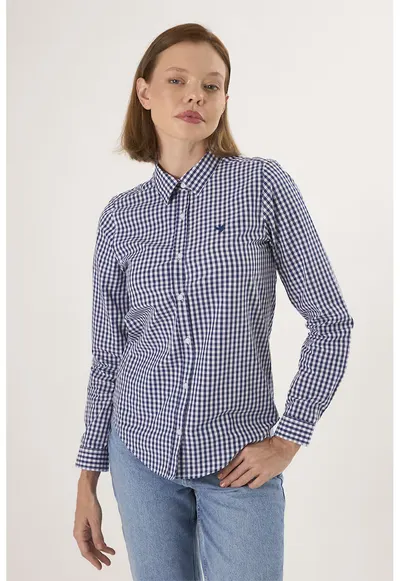 Camasa regular-fit cu model in carouri - Alb/Albastru indigo
