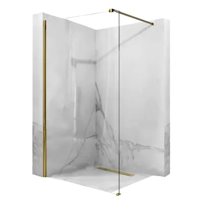 Paravan dus sticla securizata easy clean walk-in 90x200 cm, auriu periat, Mediterraneo Foxy