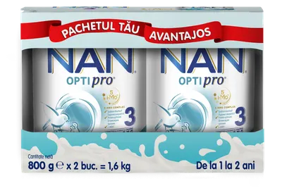 Pachet Nan 3 Optipro 1-2 ani, 2 x 800g, Nestle