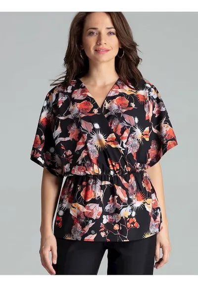 Bluza dama - florala - cu maneci kimono - multicolor - poliester