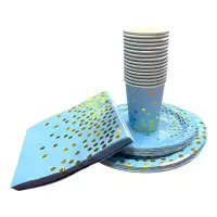 Set articole petrecere - farfurii hârtie pahare și șervețele - Bleu - Default Title