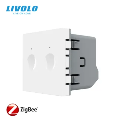 Modul intrerupator dublu tactil, control draperie, Protocol Zigbee Alb