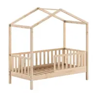 Pat pentru copii în culoare naturală de tip casă din lemn de pin cu somieră 70x140 cm DALLAS – Vipack
