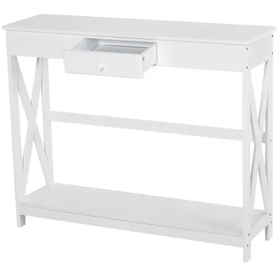 HOMCOM Consola pentru intrare Stil Retro, cu raft si sertar, din lemn, 100x30x81cm Alb