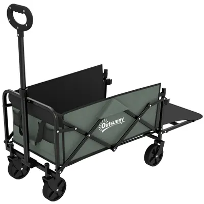 Outsunny Cărucior Pliabil de Grădină de 72l cu Deschidere Posterioară, Roți, Buzunare și Mâner, 114x46x65-92 cm, Verde | Aosom Romania