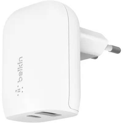 Incarcator Retea Belkin BoostCharge Dual, 37W, 3A, 1 x USB-A - x USB-C, Alb WCB007vfWH
