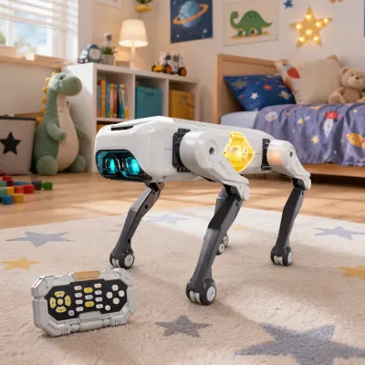 Catel robot inteligent RC, control telecomanda, aplicatie si comenzi vocale, functii AI, dans, lumini LED, gri