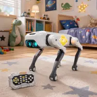 Catel robot inteligent RC, control telecomanda, aplicatie si comenzi vocale, functii AI, dans, lumini LED, gri