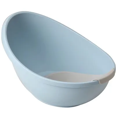 Cadita pentru bebelusi Little Mom Egg Blue cu forma ergonomica, suprafata antiderapanta, protectie spate, margini rotunjite, varsta recomandata 0 luni+