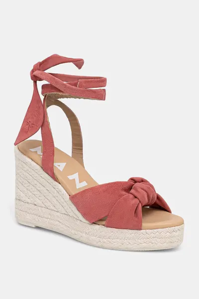 Manebi sandale wedges din piele întoarsă Wedge Espadrilles With Knot