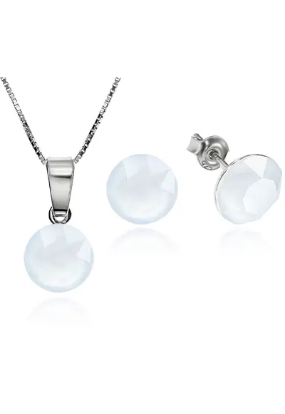 Set Argint 925 placat cu rodiu cu cristale Swarovski® Xirius Powder Blue 8mm Surub + Lant