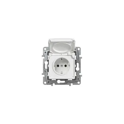 Priza schuko 2P+T, IP44, cu capac, membrana protectie, alba, LEGRAND NILOE