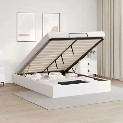 vidaXL Cadru de pat otoman fără saltea Alb 140x190cm piele artificială