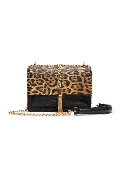 Geanta crossbody din piele ecologica cu animal print Miyabel - Maro inchis/Negru/Bej deschis