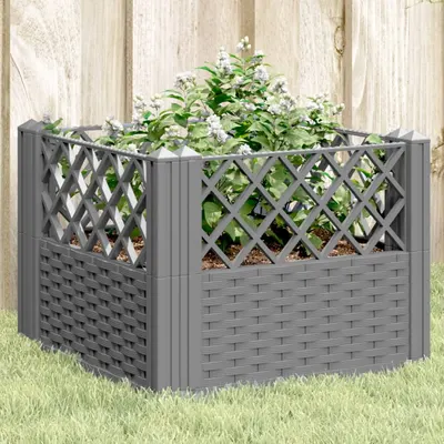 vidaXL Jardinieră grădină cu țăruși gri deschis, 43,5x43,5x43,5 cm, PP