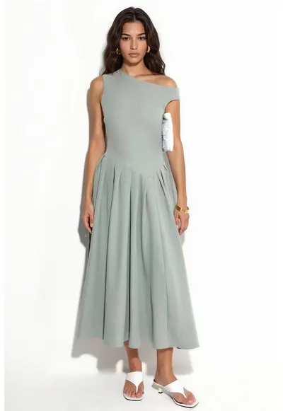 Rochie Midi - Eleganta - Verde salvie - Poliester/Elastan