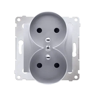 Priza dubla cu impamandare si obturator pentru NATURE FRAMES , 16A, 250V ~, cu suruburi; silver mat metalic