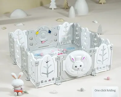 Gardulet loc de joaca copii pentru interiorexterior Nichiduta Garden 200x155 cm cu margini rotunjite, poarta de siguranta, covoras din spuma 1cm grosime,100 bile color si cosulet pliabil Bunny Grey