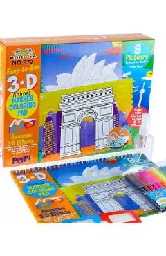 Carte de colorat lavabila cu ochelari 3D: Monumente