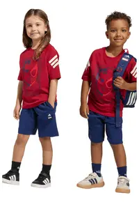 Set de tricou si pantaloni scurti cu tematica Marvel - Rosu/Bleumarin
