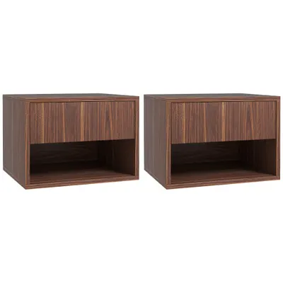 HOMCOM Set 2 Noptiere Suspendate cu Sertar și Raft Inferior Deschis, Noptiere pentru Dormitor din MDF, 40x34x29 cm, Maro | Aosom Romania